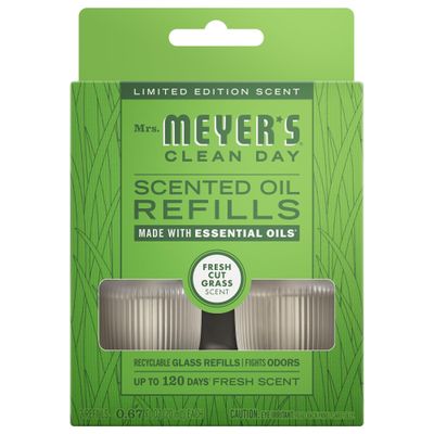 MRS. MEYER'S CLEAN DAY Premium Scented Oil Refills, Fresh Cut Grass, Contains 2 .67 fl oz Refills
