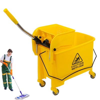 2026 Commercial Mop Bucket on Wheels, 20 Quart Side Yellow Press Wringer Combo Mop and Bucket with Wringer Set for Home All-in-One Tandem Mopping Bucket (Yellow)