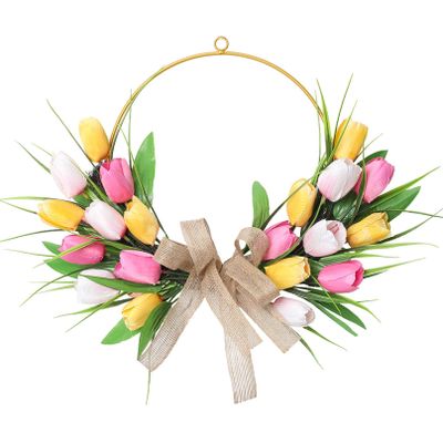 Easter Wreaths for Front Door 16 Inch Colorful Floral Wreath Boho Style Spring Door Wreath for Home Wall Wedding Festival Farmhouse Porch Style 2