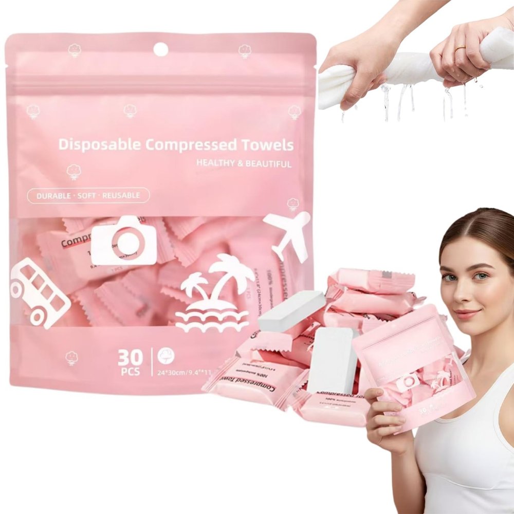 2026 New Compressed Towels 30 Pack - Multifunctional Disposable Towels, Soft Absorbent Facial Wash Cloths, Portable Travel Essentials for Home Camping Hotel Outdoor Wash Up (1, Pink)