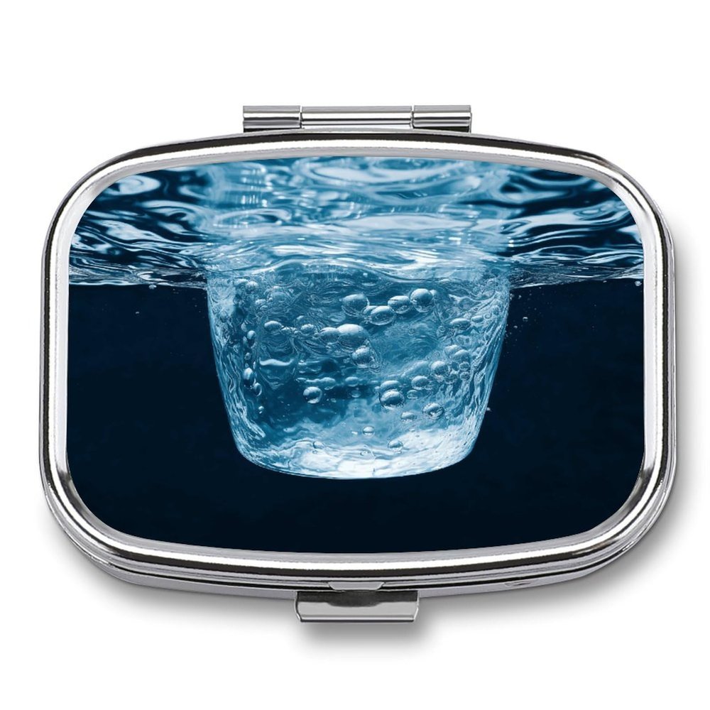 Water Pill Organizer 2 Compartments Small Pill Box for Pocket Purse Portable Travel Pill Case Metal Medicine Organizer Daily Pill Container for Vitamin Fish Oil Supplement