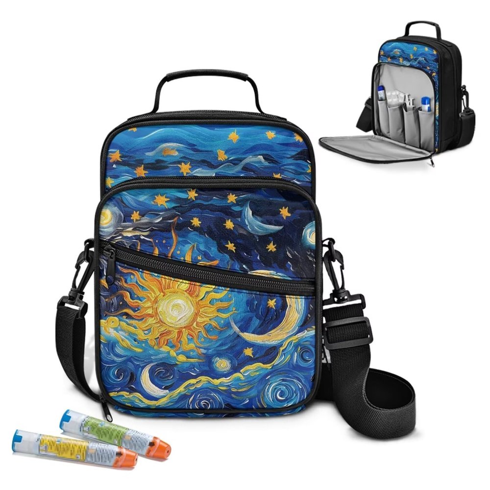 Voxugoniy Moon Design Diabetes Travel Backpack Portable Nsulin Travel Case Portable Diabetic Supplies Organizer Bags with Adjustable Shoulder Strap Diabetes Medication Storage