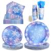 COSINIA 144 Pcs Frozen Tableware Set for 24 Guests, Heavy-Duty 7" & 9" Paper Plates, Cups, 2-Ply 13" Napkins & Plastic Forks, Disposable Winter Snowflake Party Supplies for Christmas Holiday Party view 1