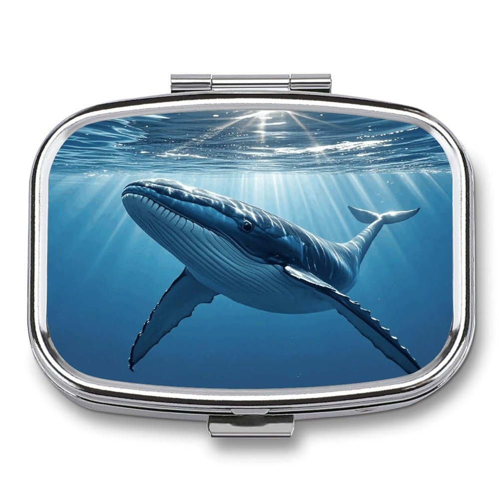 Swimming Fish Png Pill Organizer 2 Compartments Small Pill Box for Pocket Purse Portable Travel Pill Case Metal Medicine Organizer Daily Pill Container for Vitamin Fish Oil Supplement
