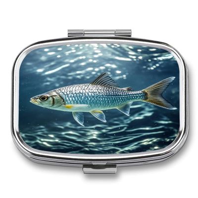 Swimming Fish Pill Organizer 2 Compartments Small Pill Box for Pocket Purse Portable Travel Pill Case Metal Medicine Organizer Daily Pill Container for Vitamin Fish Oil Supplement