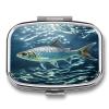 Swimming Fish Pill Organizer 2 Compartments Small Pill Box for Pocket Purse Portable Travel Pill Case Metal Medicine Organizer Daily Pill Container for Vitamin Fish Oil Supplement view 1