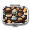 Coffee and Sweets Sugar Chocolate Pill Organizer 2 Compartments Small Pill Box for Pocket Purse Portable Travel Pill Case Metal Medicine Organizer Daily Pill Container for Vitamin Fish Oil Supplement view 1