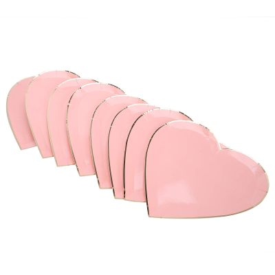 JTLB Paper Plates, 8Pcs Wedding Party Supplies with Lovely Love Design for Serving Candy Nuts at Buffets Dessert Tables (Pink)