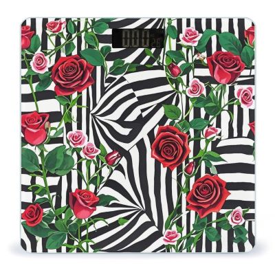 Black White Stripes Red Rose Flowers Scale for Body Weight Accurate Digital Bathroom Scale Toughened Glass High Precision Scales Smart Weight Scales with Large LCD Backlight Display Weighing Machine