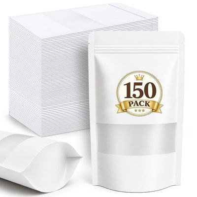 JETMORE 150 Pack Cookie Bags, Resealable Bags, Snack Bags with Seal, Smell Proof Bag with Window, Sealable Treat Bags for Snacks, Food, Candy, Spice, Nuts and Sample Packaging (White, 4x6in)