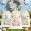 Raindull Personalized Easter Bunny Bags, Custom Easter Gift Bags for Kids Boys Girls, Customized Easters Bunny Sack with Name, Reusable Drawstring Bag for Egg Hunts, Cute Goodie Treat Bag for Family view 1