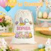 Raindull Personalized Easter Bunny Bags, Custom Easter Gift Bags for Kids Boys Girls, Customized Easters Bunny Sack with Name, Reusable Drawstring Bag for Egg Hunts, Cute Goodie Treat Bag for Family view 2