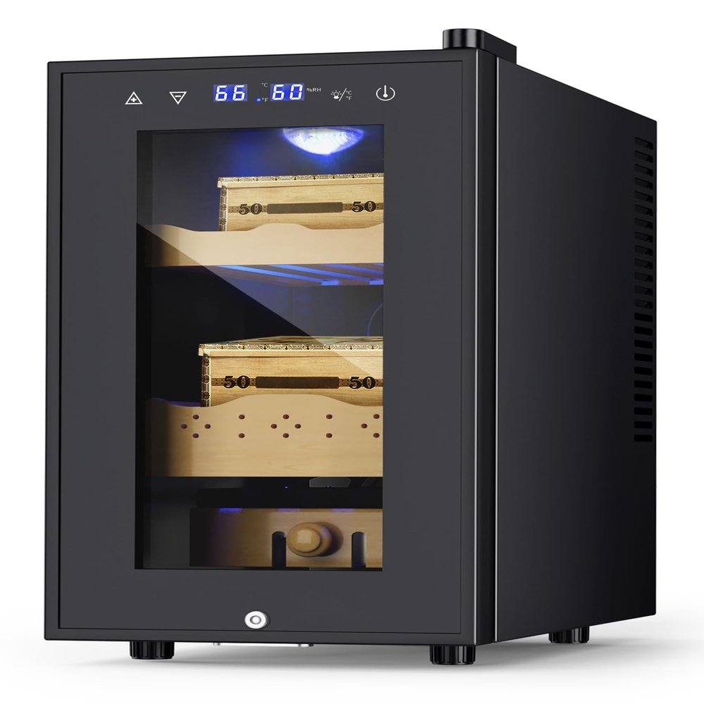 25L Cigar Humidor, Thermostatic Electric Cooler w/Temp & Humidity Control, Spanish Cedar, Safety Lock, Gift for Men