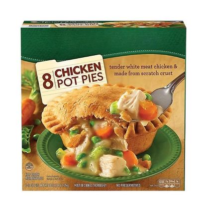 Chicken Pot Pies are made with tender white meat chicken, carrots, celery, and peas that are prepared in a golden, flaky, made from scratch crust. It makes for a hearty, warm homemade taste you'll want to savor. This box contains eight frozen chicken