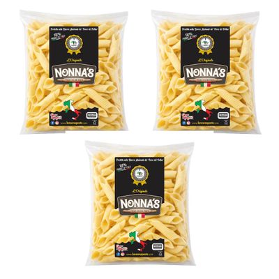 Nonnas Handmade Authentic Imported Italian Fresh Garganelli Pasta Ready to Cook Traditional Ridged Tubes 500g (17.6 oz) 3 Pack