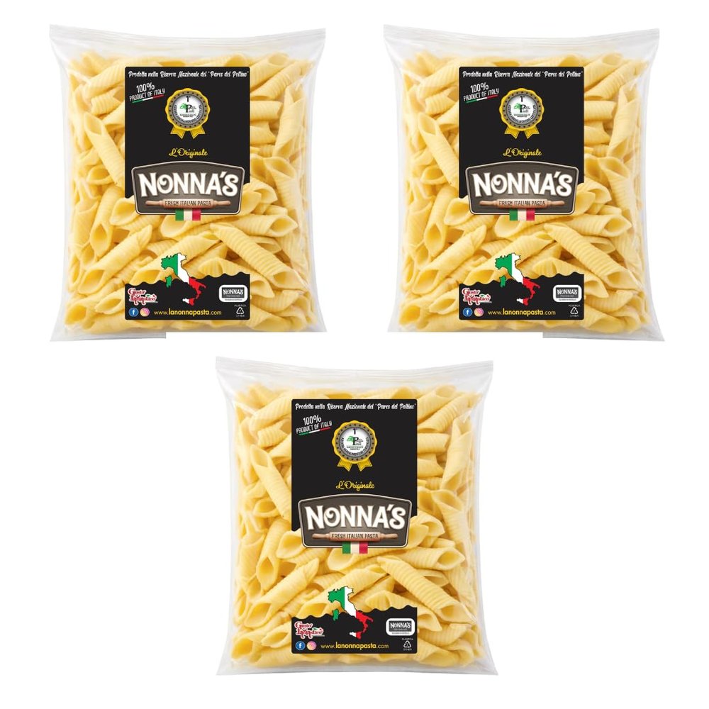 Nonnas Handmade Authentic Imported Italian Fresh Garganelli Pasta Ready to Cook Traditional Ridged Tubes 500g (17.6 oz) 3 Pack
