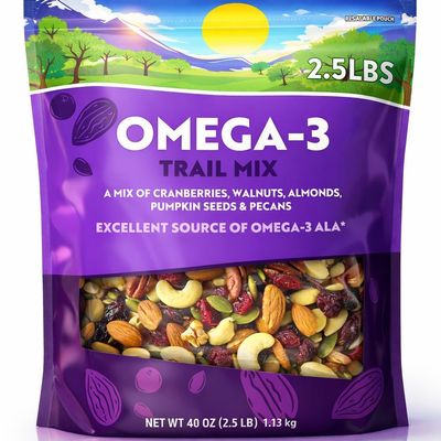 Omega 3 Trail Mix Snack Blend, 40 oz, Cranberries Walnut Almond Pumpkin Seed Pecan, Plant Protein, Non-GMO Kosher (1 Pack)