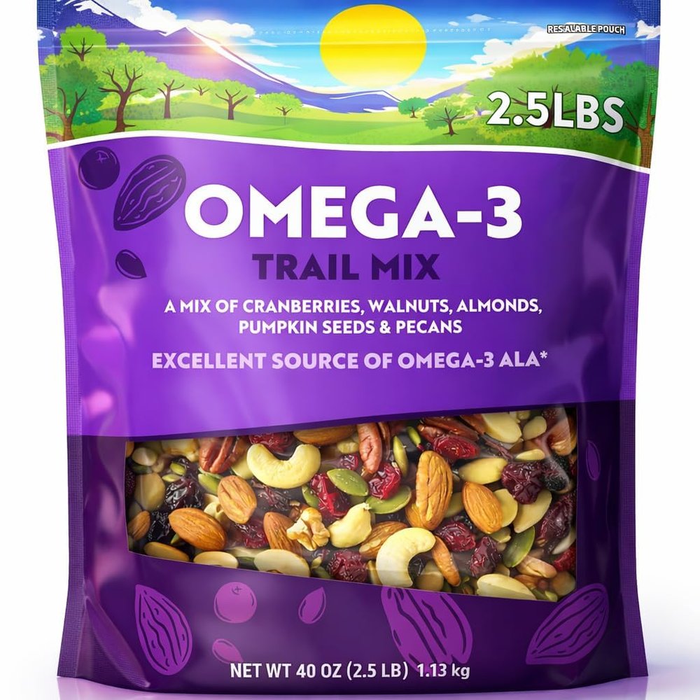 Omega 3 Trail Mix Snack Blend, 40 oz, Cranberries Walnut Almond Pumpkin Seed Pecan, Plant Protein, Non-GMO Kosher (1 Pack)