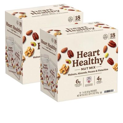 Heart Healthy Nut Mix Multipack, 1.4 oz., 18 pk | Delightful Combination of Walnuts, Almonds, Pecans, and Pistachio Kernels. (2 Pack)