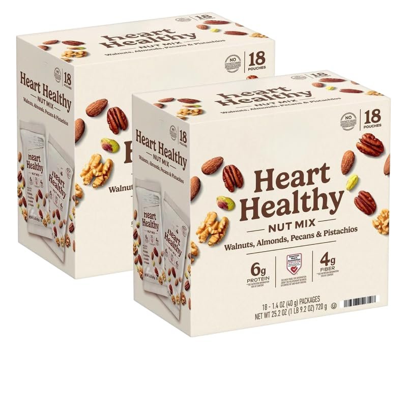 Heart Healthy Nut Mix Multipack, 1.4 oz., 18 pk | Delightful Combination of Walnuts, Almonds, Pecans, and Pistachio Kernels. (2 Pack)