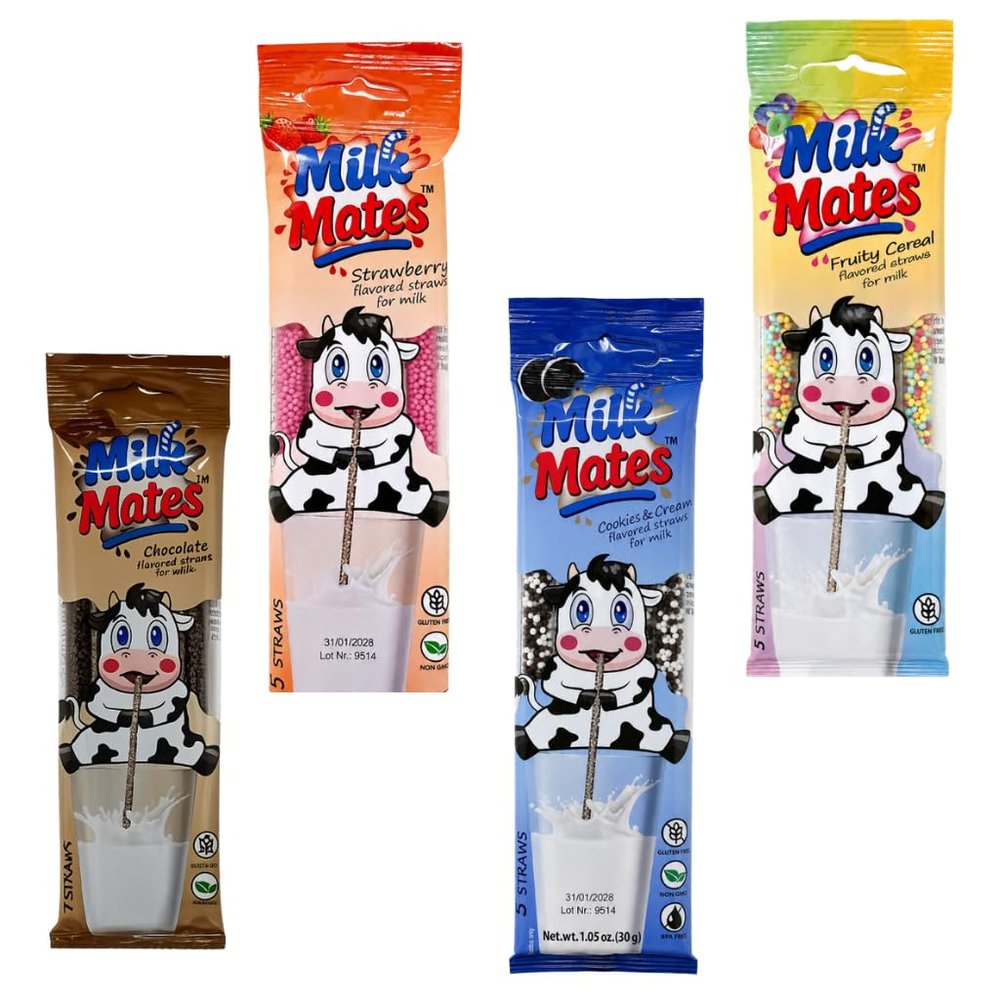 20 Milky Sip Flavored Straws, 4 Packs