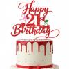 Sleyberoy Red Glitter Cherry Happy 21st Birthday Cake Topper with Pink Bow & Cherry Party Decorations for 21st Birthday & anniversary & Milestone Celebrations & Photo Booth Props (21st) view 1