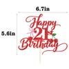 Sleyberoy Red Glitter Cherry Happy 21st Birthday Cake Topper with Pink Bow & Cherry Party Decorations for 21st Birthday & anniversary & Milestone Celebrations & Photo Booth Props (21st) view 2