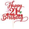 Sleyberoy Red Glitter Cherry Happy 21st Birthday Cake Topper with Pink Bow & Cherry Party Decorations for 21st Birthday & anniversary & Milestone Celebrations & Photo Booth Props (21st) view 3