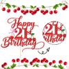 Sleyberoy Red Glitter Cherry Happy 21st Birthday Cake Topper with Pink Bow & Cherry Party Decorations for 21st Birthday & anniversary & Milestone Celebrations & Photo Booth Props (21st) view 4