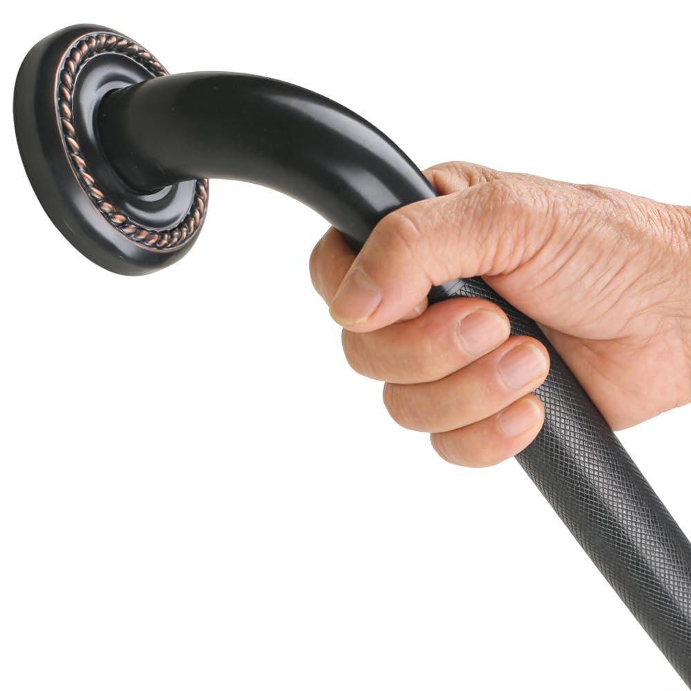 16-inch Textured Grab Bar for Bathtub and Shower, Oil Rubbed Bronze Finish, 1.25-Inch Diameter, Bathroom Toilet Saftey Hand Rail, Wall-Mounted, Great for Towel Holder/Stair Handrail