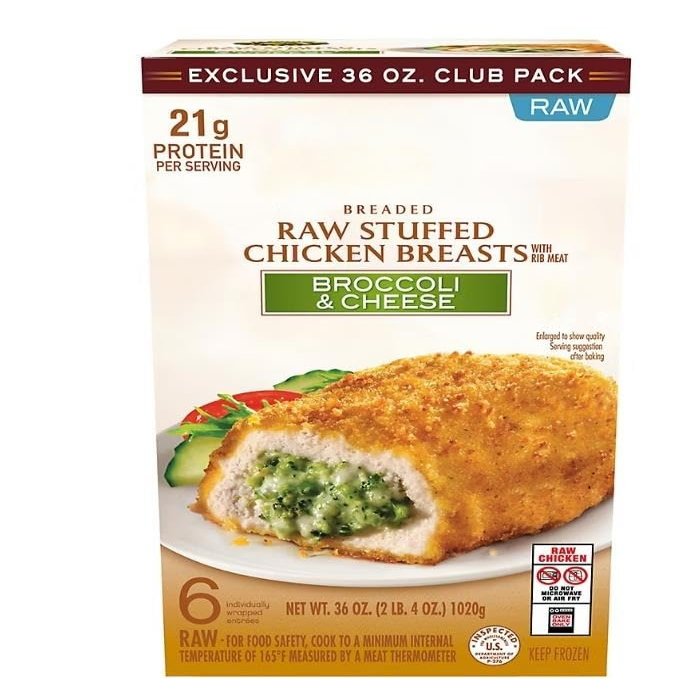 Broccoli florets combined with Swiss and American cheeses fill this home-style breaded chicken breast. A satisfying choice for a simple meal any night of the week. [ 36 oz, 2.25 lb ]