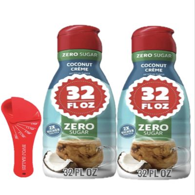 Coconut Creme Zero Sugar Coffee Creamer, Non-Dairy Liquid Two (2) 32 Fl Oz, with Measuring Spoon