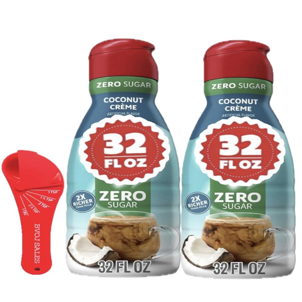Coconut Creme Zero Sugar Coffee Creamer, Non-Dairy Liquid Two (2) 32 Fl Oz, with Measuring Spoon