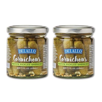 DeLallo Cornichons, Mini Pickled Gherkins, Bright Tangy Flavor, Crunchy Texture, Gourmet Charcuterie Snack, Made in Small Batches, Vegan, Non-GMO, Kosher, 7.1 oz Jar, (2 Pack)
