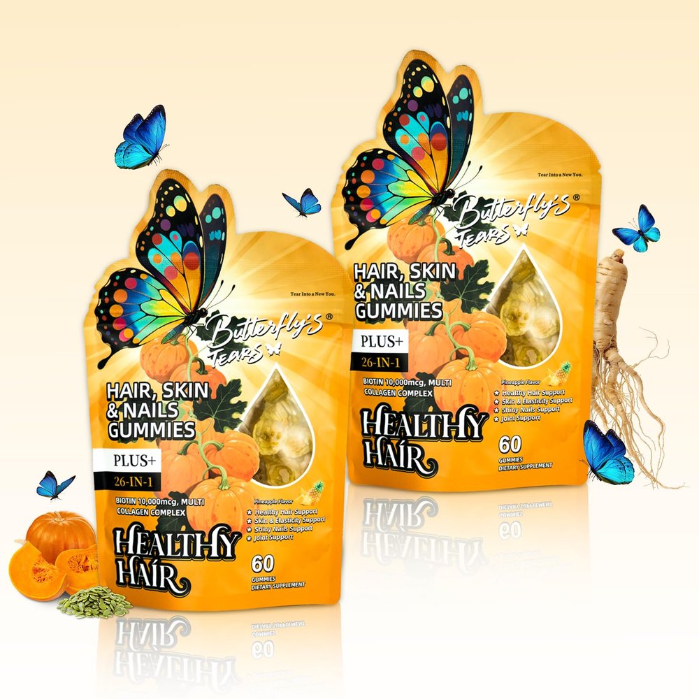 BUTTERFLY'S TEAR Hair Skin & Nails Gummies with Biotin 10000 mcg, Collagen Complex, Supports Healthy HairHair Growth Support for Men & Women & Healthy Skin, Stronger Shiny Nails (120 Count)