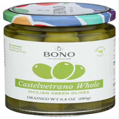 Bono, Castelvetrano Sicilian Whole Green Olives, 6.4 Ounce