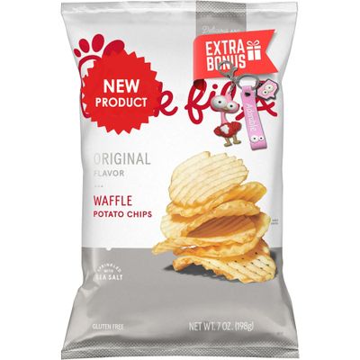 ChickfiliA Sea Salt Waffle Potato Chips 7oz Plus Adorable Keychain (Orginal Waffle + Pink Keychain)