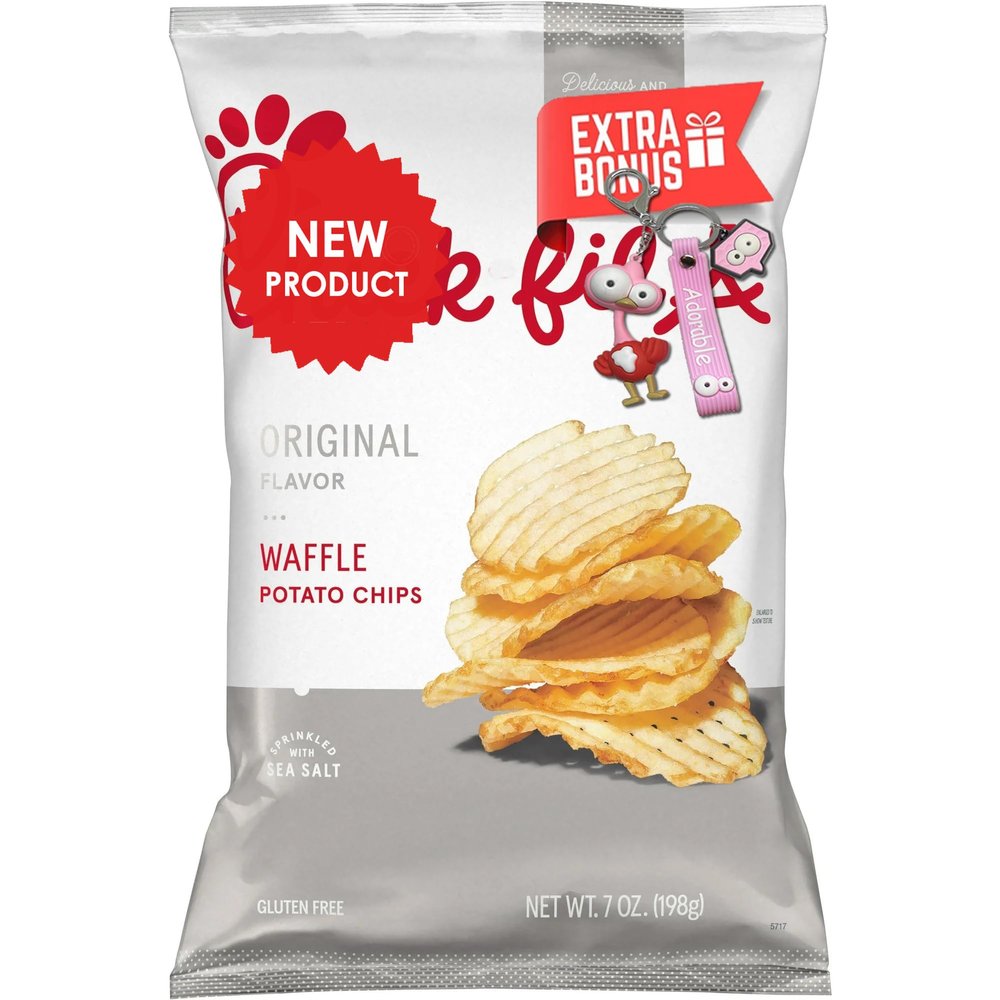 ChickfiliA Sea Salt Waffle Potato Chips 7oz Plus Adorable Keychain (Orginal Waffle + Pink Keychain)