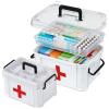 2 Pack Clear Medicine Organizer Box with Handle, Plastic Medicine Container with Tray First Aid Box Empty, Thickened Medicine Storage Organizer Multipurpose Medication Organizer Storage, White view 1