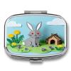 Papercraft Rabbit Pill Organizer Square Pill Case with 2 Compartments Portable Small Pill Box Metal Medicine Box Sealed Pill Container Travel Medicine Organizer view 1