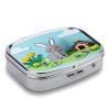 Papercraft Rabbit Pill Organizer Square Pill Case with 2 Compartments Portable Small Pill Box Metal Medicine Box Sealed Pill Container Travel Medicine Organizer view 3