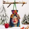 Qewfoju Bohemian Colorful Flower Woman Pattern Holiday Gift Bags Christmas Burlap Gift Bags Drawstring for Wedding Party Favors Xmas Gifts Couple Shower Medium view 3