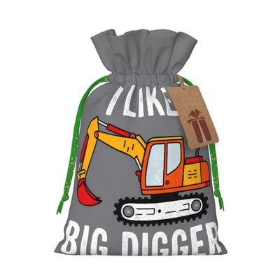 Qewfoju I Like Big Digger Pattern Holiday Gift Bags Christmas Burlap Gift Bags Drawstring for Wedding Party Favors Xmas Gifts Couple Shower Small