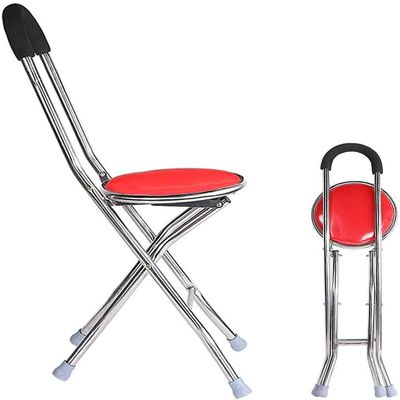 DFEDHF Folding Crutch with seat, Stainless Steel Crutch + Stool Dual-use, Suitable for Elderly People with Disabilities Walking, Four-Leg Crutch Walker
