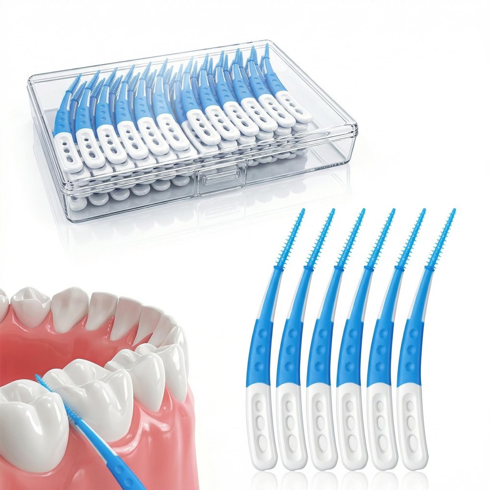 ACSKD Dental Picks for Teeth Cleaning, 96 Count Disposable Tooth Picks Flossers with Convenient Carry Case, Blue