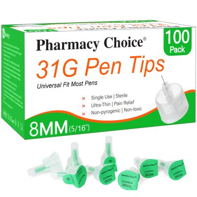 Pen Tips 31G x 8mm(5/16") Universal Fit, SterileUltra-Thin Wall Technology. Comfortable and Precise100 Count