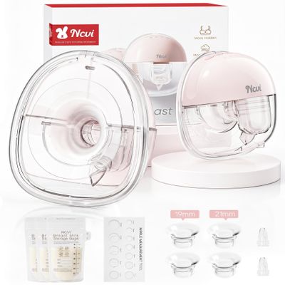 NCVI Wearable Breast Pump for Moms, <42dB for Office, Home, Travel (Pink)
