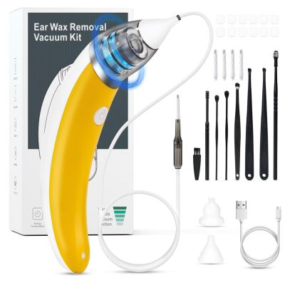 Ear Vacuum Ear Wax Removal Kit with 5 Levels Strong Suction, Reusable Electric Ear Suction Vacuum Tool for Adults and Kids (Yellow)