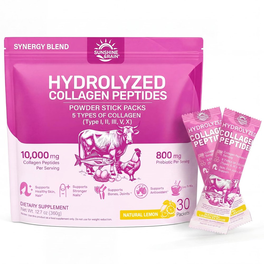 Multi Collagen Peptides Powder Women, 10g Hydrolyzed Collagen, Lemon Flavor