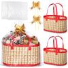 2 Set Empty Gift Baskets to Fill, 11.8 Inch Elegant Bamboo Woven Basket with Handle, Includes Cellophane Wrap Bag and Pull Bows, Foldable DIY Gift Basket Kit for Mother's Day, Baby Shower, Raffle view 1